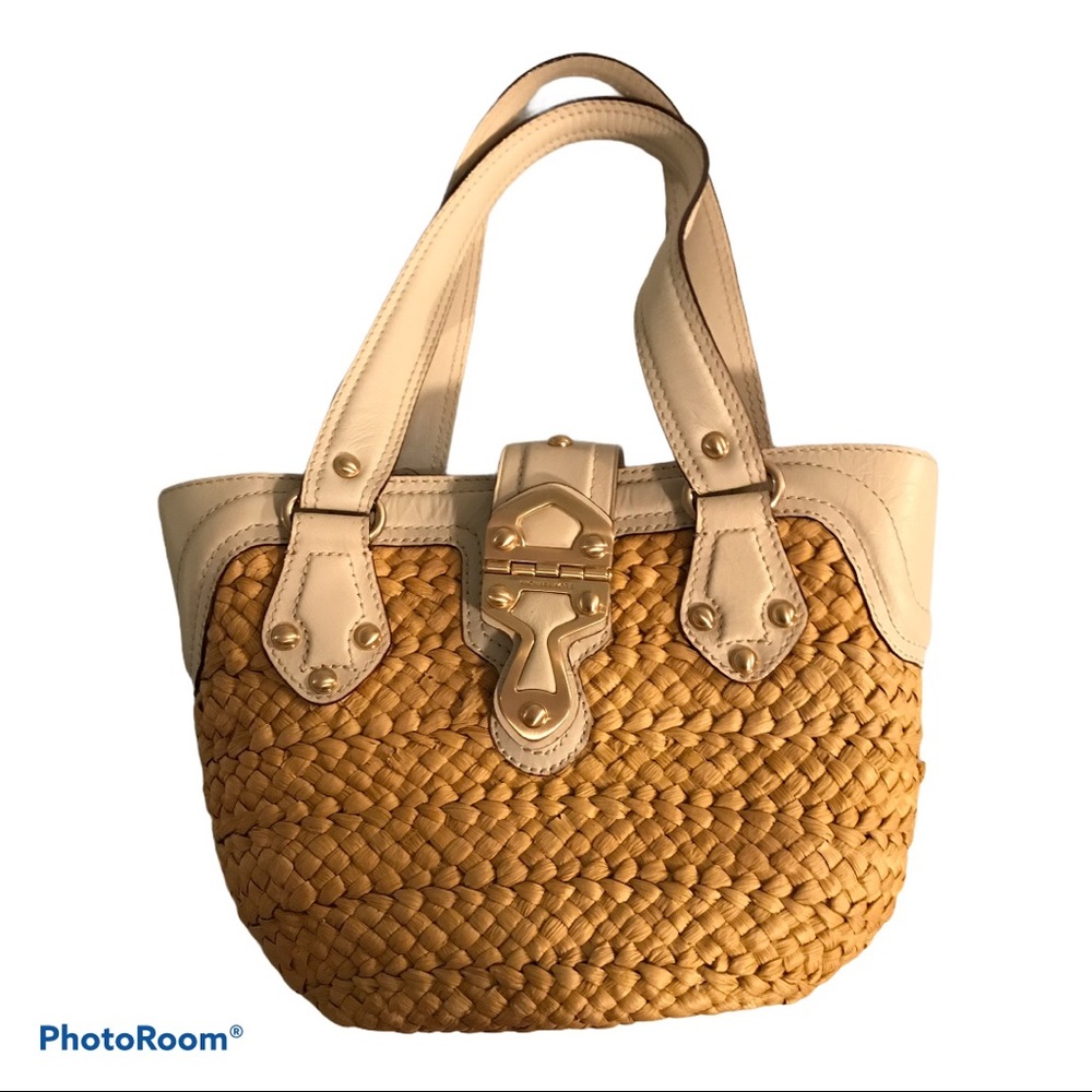 Michael Kors Straw Tote Leather & Gold Accents!